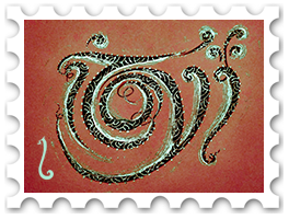 April 2024 Tengwar SWG challenge stamp - stylized Tengwar spelling 'ilaurëa' in a dark font on a red/orange watercolor wash background.