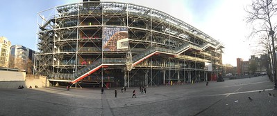 exterior of Centre Georges Pompidou in Paris, showing zigzag external walkway, photo by Jorge Láscar