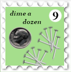 September 2024 Idiomatic SWG challenge stamp - a dime next to a dozen pushpins, the caption "dime a dozen" and the number 9.