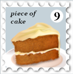 September 2024 Idiomatic SWG challenge stamp - slice of cake on a plate, the caption "piece of cake" and the number 9.