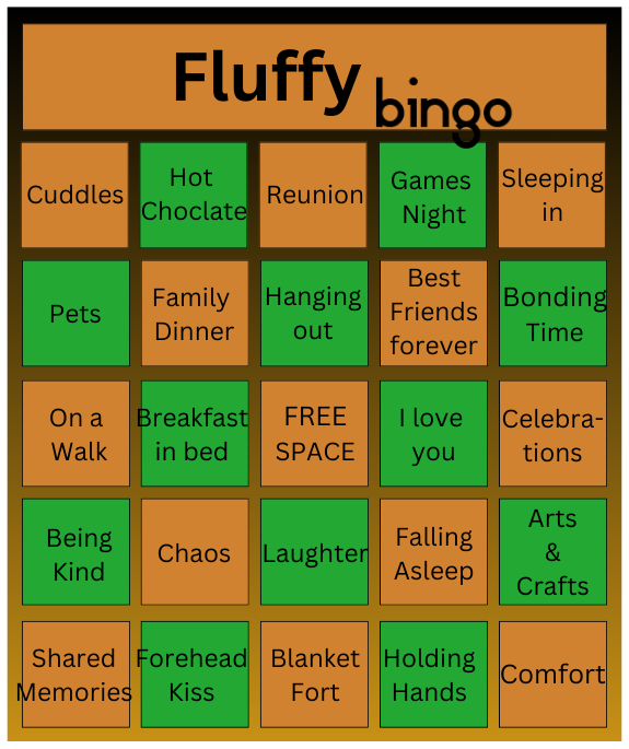 Fluffy Bingo card. Text prompts given below the image