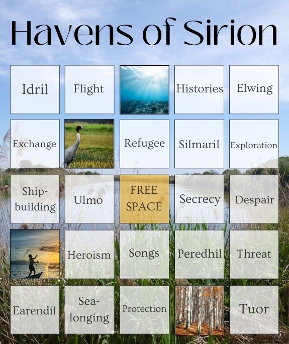 Havens of Sirion Bingo card. Text prompts given below the image