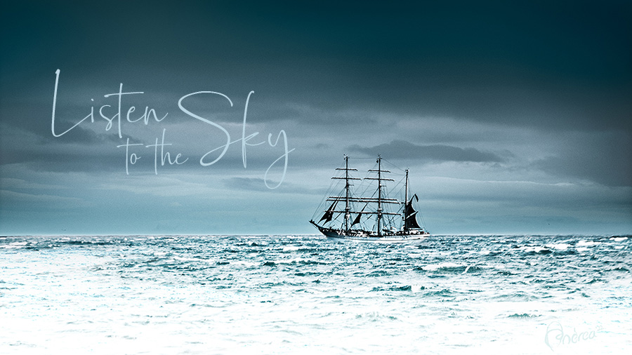 Listen to the Sky (sailing ship on an icy sea)