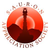 A circular logo showing Barad-dûr with a heart instead of an eye, with the text "Sauron Appreciation Society" placed around the circle.