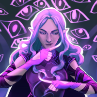 A portrait of beautiful elven girl casting some illusions in purple gamma 