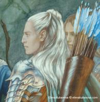 A close up of the character Beleg Strongbow from the "Strongbow and Dragonhelm" illustration by artist Elena Kukanova  