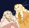 Digital art of brightly illuminated Galadriel and Finrod.