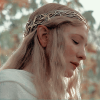 Cate Blanchett as Galadriel, from the side, her eyes closed