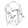 A black and while digital line portrait of an elf laughing